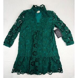 Tuckernuck Green Floral Guipure Lace Mini Dress Long Sleeve High Neck Womens M